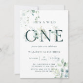 Wild One Boy Botanical First Birthday Einladung (Vorderseite)