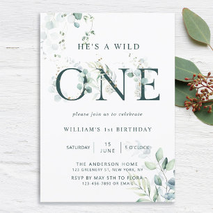 Wild One Boy Botanical First Birthday Einladung