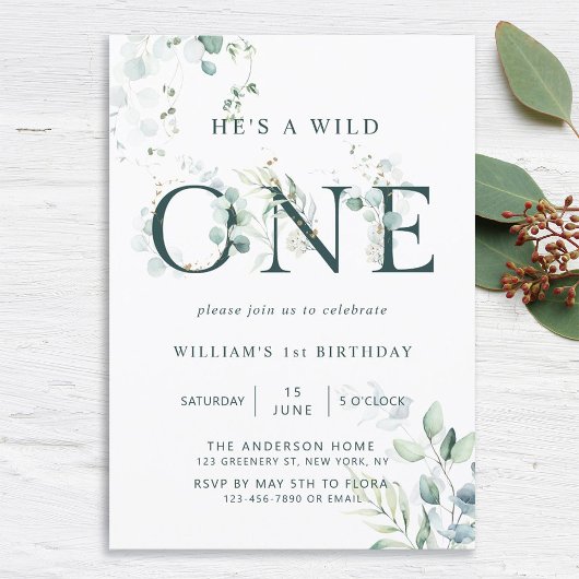 Wild One Boy Botanical First Birthday Einladung