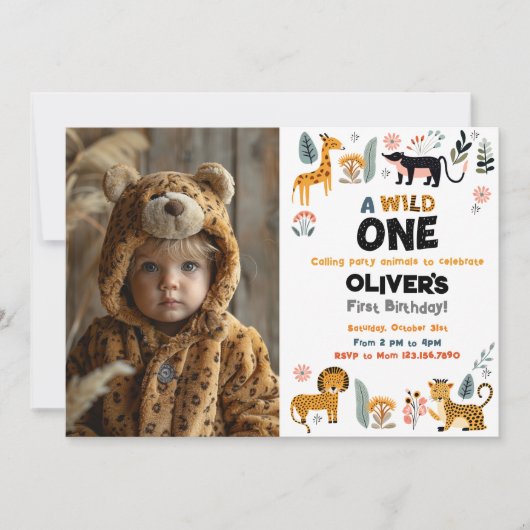 Wild One Boy First Birthday Foto Einladung (Vorderseite)