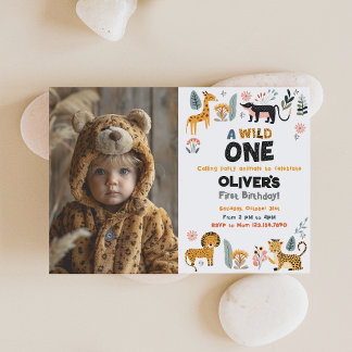 Wild One Boy First Birthday Foto Einladung