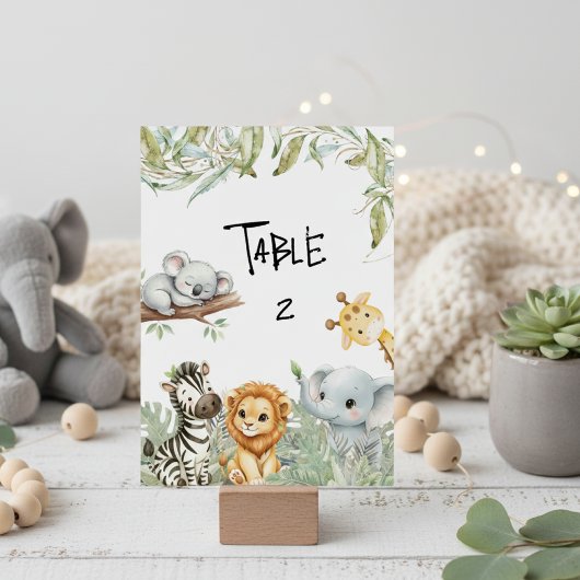 Wild One Boy Safari Jungle Animals Baby Shower Tischnummer
