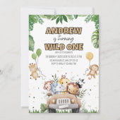 Wild One Boy's 1st Birthday Invite, Safari Animals Einladung (Vorderseite)