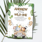 Wild One Boy's 1st Birthday Invite, Safari Animals Einladung