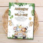 Wild One Boy's 1st Birthday Invite, Safari Animals Einladung