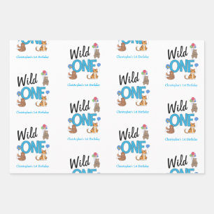 Wild One Boys First Birthday Safari Jungle Animals Geschenkpapier Set