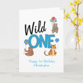 Wild One Boys First Birthday Safari Jungle Animals Karte (Gelbe Blume)