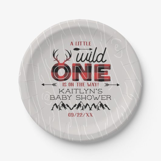 Wild One Boys Rustikale Karierte Lumberjack Babydu Pappteller (Vorderseite)