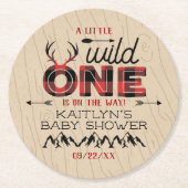 Wild One Boys Rustikale Karierte Lumberjack Babydu Runder Pappuntersetzer (Vorderseite)