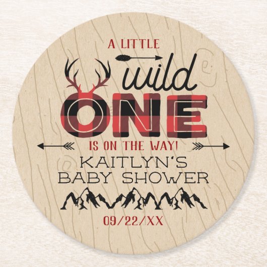 Wild One Boys Rustikale Karierte Lumberjack Babydu Runder Pappuntersetzer (Vorderseite)