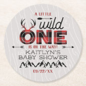 Wild One Boys Rustikale Karierte Lumberjack Babydu Runder Pappuntersetzer (Vorderseite)