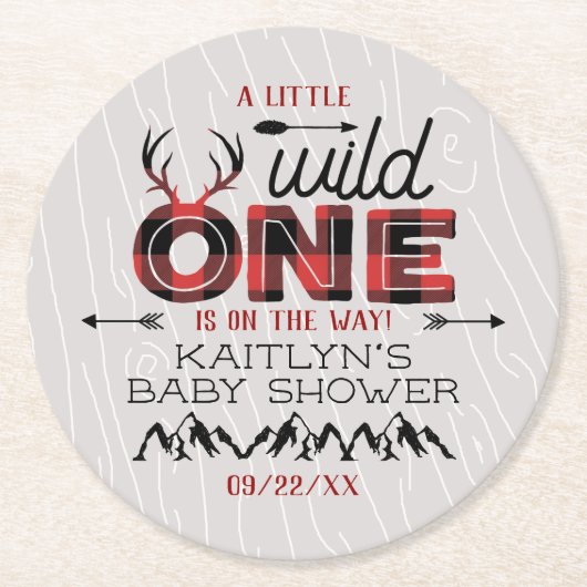 Wild One Boys Rustikale Karierte Lumberjack Babydu Runder Pappuntersetzer (Vorderseite)