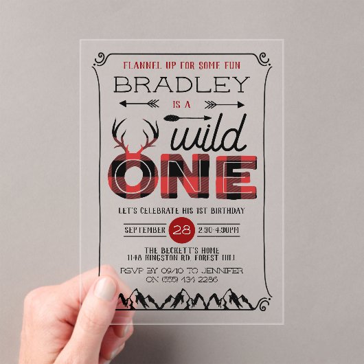 Wild One Boys Rustikaler Kariert Lumberjack 1. Geb Acryleinladungen (Insitu (Handheld))