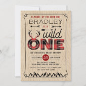 Wild One Boys Rustikaler Kariert Lumberjack 1. Geb Einladung (Vorderseite)