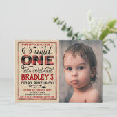 Wild One Boys Rustikaler Kariert Lumberjack 1. Geb Einladung (Stehend Vorderseite)