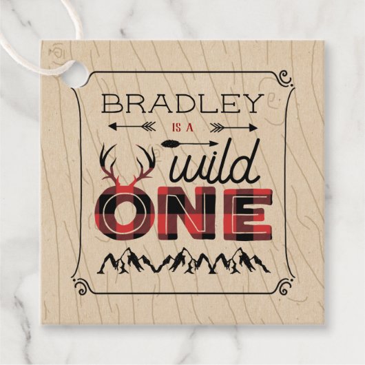 Wild One Boys Rustikaler Kariert Lumberjack 1. Geb Geschenkanhänger (Vorderseite)