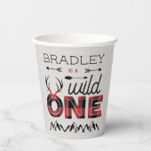 Wild One Boys Rustikaler Kariert Lumberjack 1. Geb Pappbecher (Vorderseite)