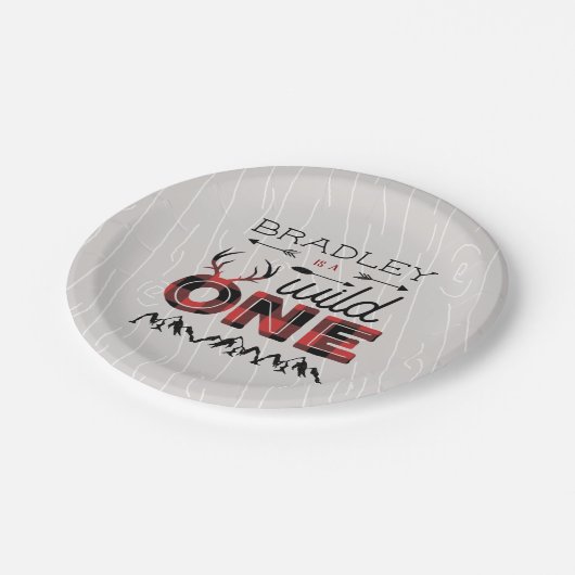 Wild One Boys Rustikaler Kariert Lumberjack 1. Geb Pappteller (Schrägansicht)