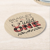 Wild One Boys Rustikaler Kariert Lumberjack 1. Geb Runder Pappuntersetzer (Angewinkelt)