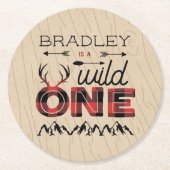 Wild One Boys Rustikaler Kariert Lumberjack 1. Geb Runder Pappuntersetzer (Vorderseite)