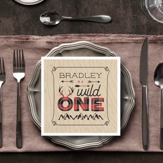 Wild One Boys Rustikaler Kariert Lumberjack 1. Geb Serviette