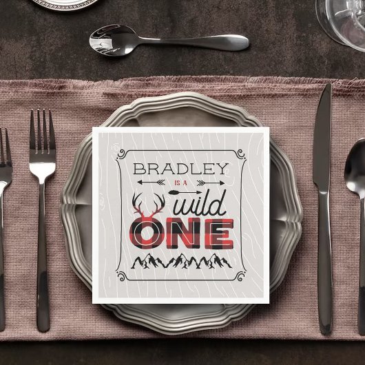 Wild One Boys Rustikaler Kariert Lumberjack 1. Geb Serviette