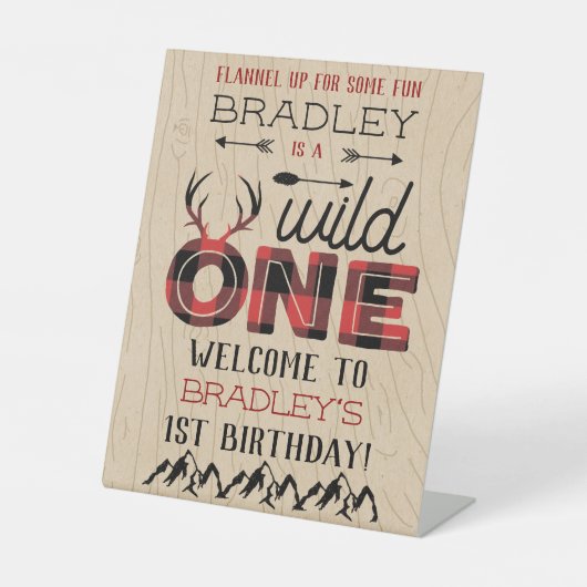 Wild One Boys Rustikaler Kariert Lumberjack 1. Geb Sockelschild (Vorderseite)