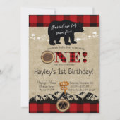 Wild One Buffalo Karierter kleiner Bär Geburtstag Einladung (Vorderseite)