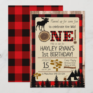Wild One Buffalo Karo Flannel Elche 1. Geburtstag Einladung