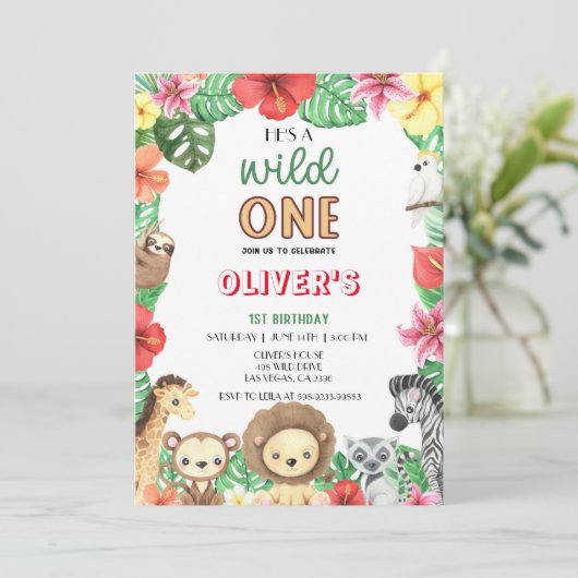 Wild One Celebration-Safari Abenteuer Extravaganza Einladung (Stehend Vorderseite)
