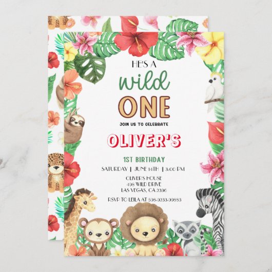 Wild One Celebration-Safari Abenteuer Extravaganza Einladung (Vorne/Hinten)