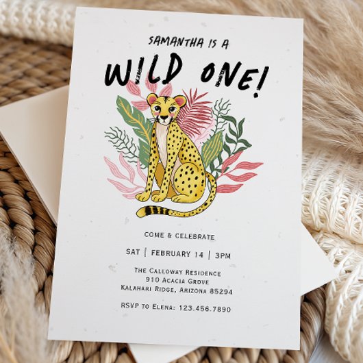 Wild One Cheetah Kids Birthday Party Einladung