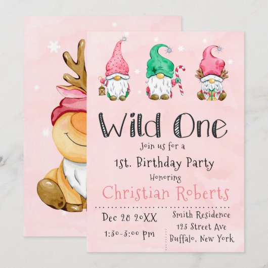 Wild One Christmas Gnomes 1. Geburtstag Party Einladung (Vorne/Hinten)