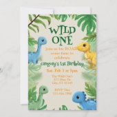 Wild One, colorful, cute dinosaur 1st birthday Einladung (Vorderseite)