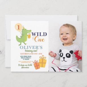 Wild One Crocodile Geburtstag Erstes Party Foto Einladung