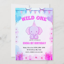 Wild One Cute Elephant 1st Birthday Invitation Einladung