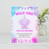 Wild One Cute Elephant 1st Birthday Invitation Einladung (Stehend Vorderseite)
