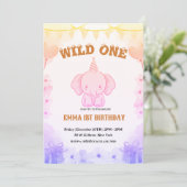 Wild One Cute Elephant 1st Birthday Invitation Einladung (Stehend Vorderseite)