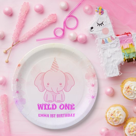 Wild One Cute Elephant 1st Birthday Pappteller (Party)
