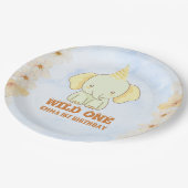 Wild One Cute Elephant 1st Birthday Pappteller (Schrägansicht)