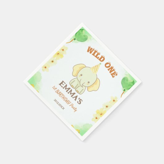 Wild One Cute Elephant 1st Birthday  Serviette (Ecke)