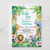 Wild One Cute Jungle Animal Child's 1st Birthday  Einladung (Vorderseite)