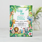 Wild One Cute Jungle Animal Child's 1st Birthday  Einladung (Stehend Vorderseite)