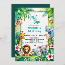 Wild One Cute Jungle Animal Child's 1st Birthday Einladung