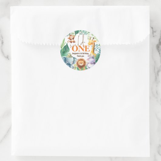 Wild One Cute Safari 1st Birthday Thank You Runder Aufkleber (Tasche)