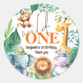 Wild One Cute Safari 1st Birthday Thank You Runder Aufkleber (Vorderseite)