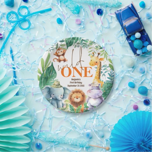 Wild One Cute Safari Animals 1st Birthday Party Pappteller (Party)