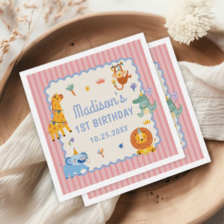 Wild One Cute Safari Animals 1st Birthday Serviette