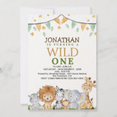 Wild One Cute Safari Animals Birthday Einladung (Vorderseite)