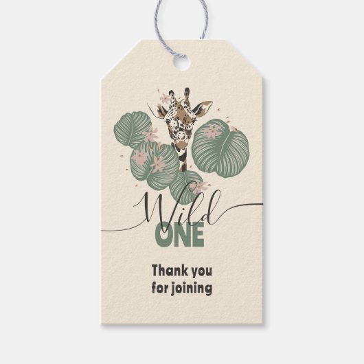 Wild One Cute Safari Giraffe Animal Birthday Party Geschenkanhänger (Vorderseite)